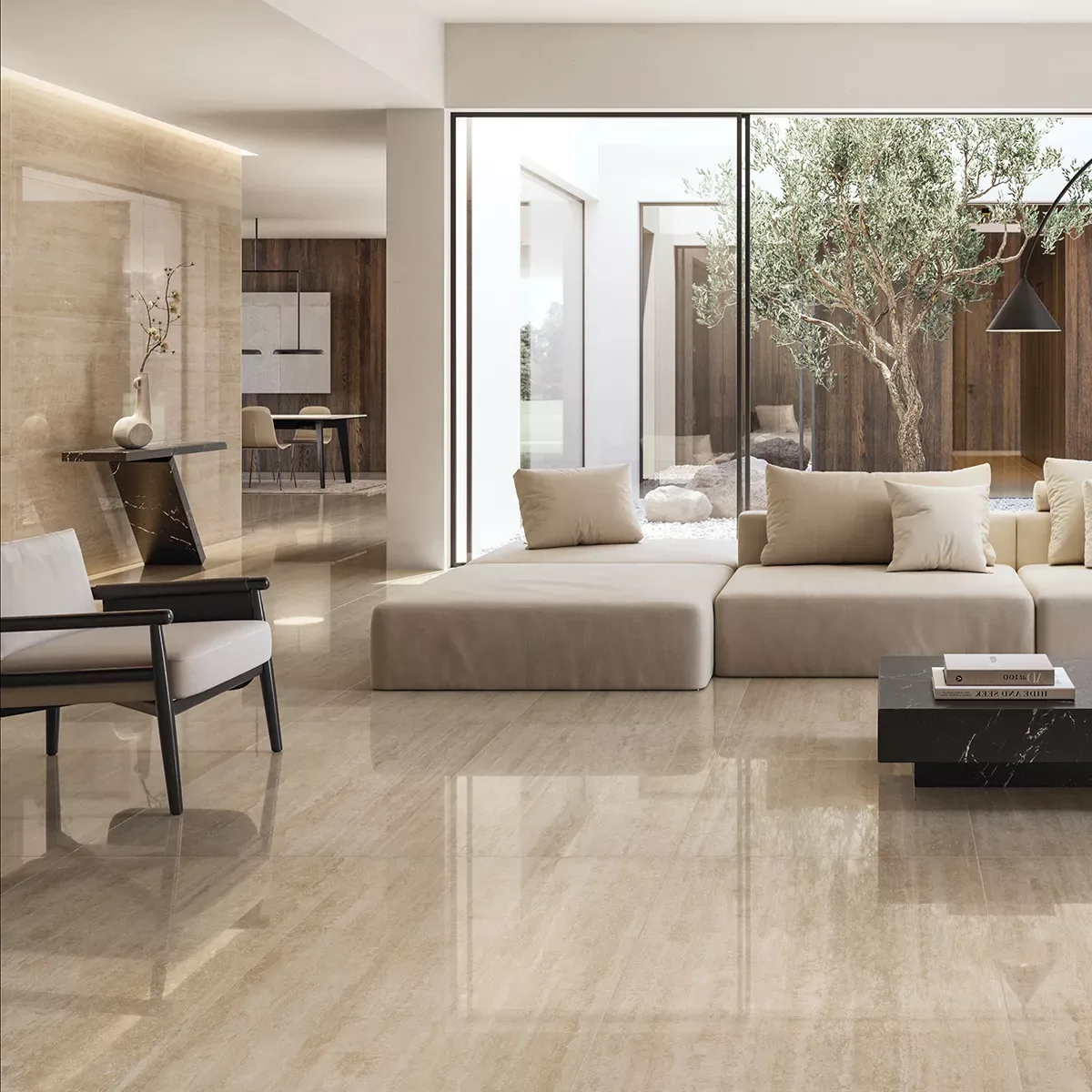 Porcelanato Travertino Beige 60×120 instalado