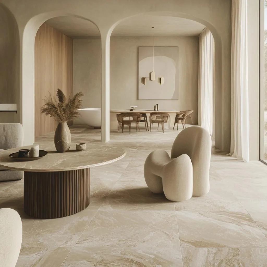 Porcelanato Travertino Ocre 60×120 instalado