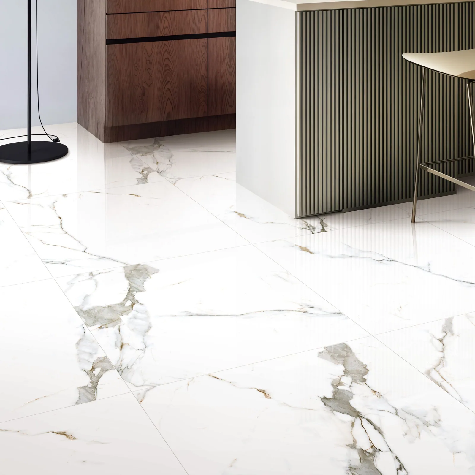 Porcelanato Calacatta Gold Blue 60×120 instalado