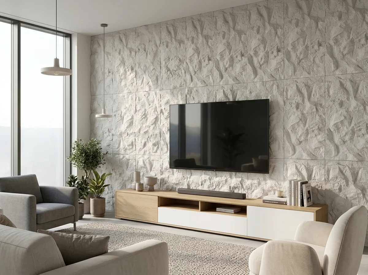 Lámina PU Stone 3D Mountain Beige instalado
