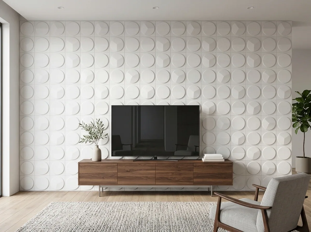 Lámina PU Stone 3D Circle Grid White instalado