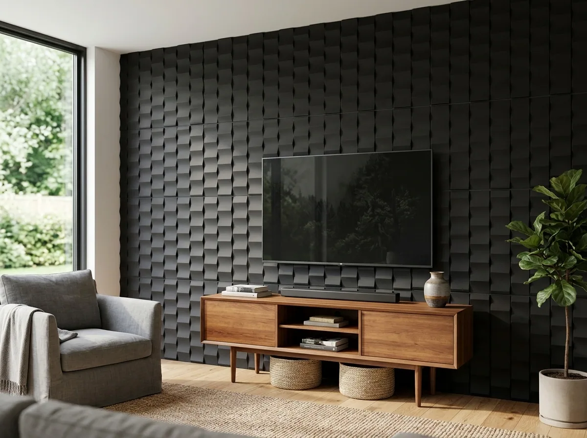 Lámina PU Stone 3D Black Prism instalado