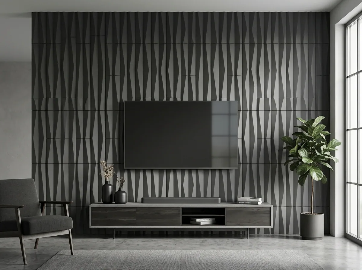Lámina PU Stone 3D Polyline Black instalado