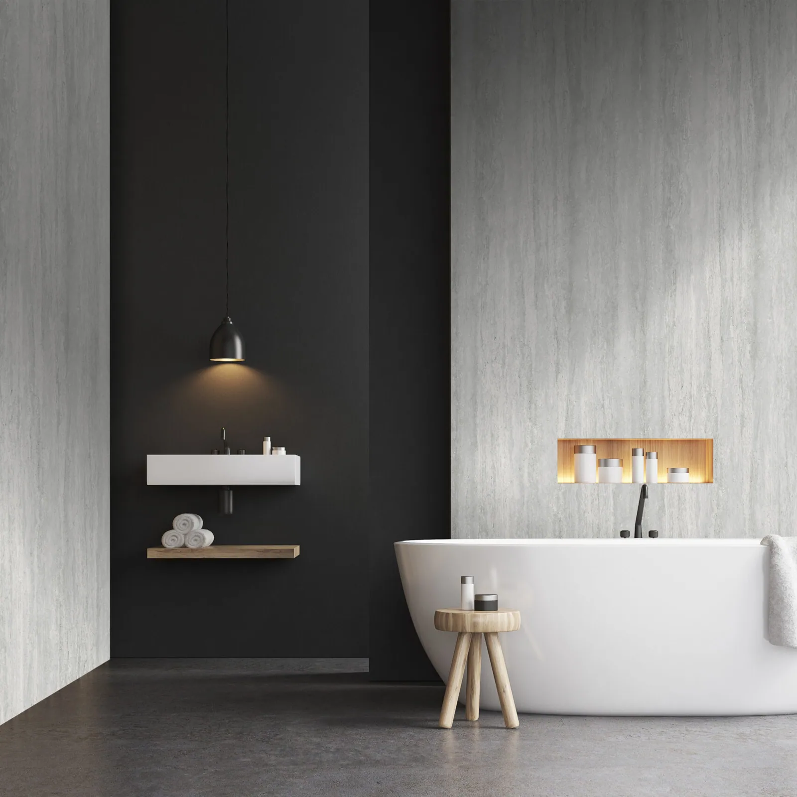 Piedra flexible Travertino Grey 150 instalado