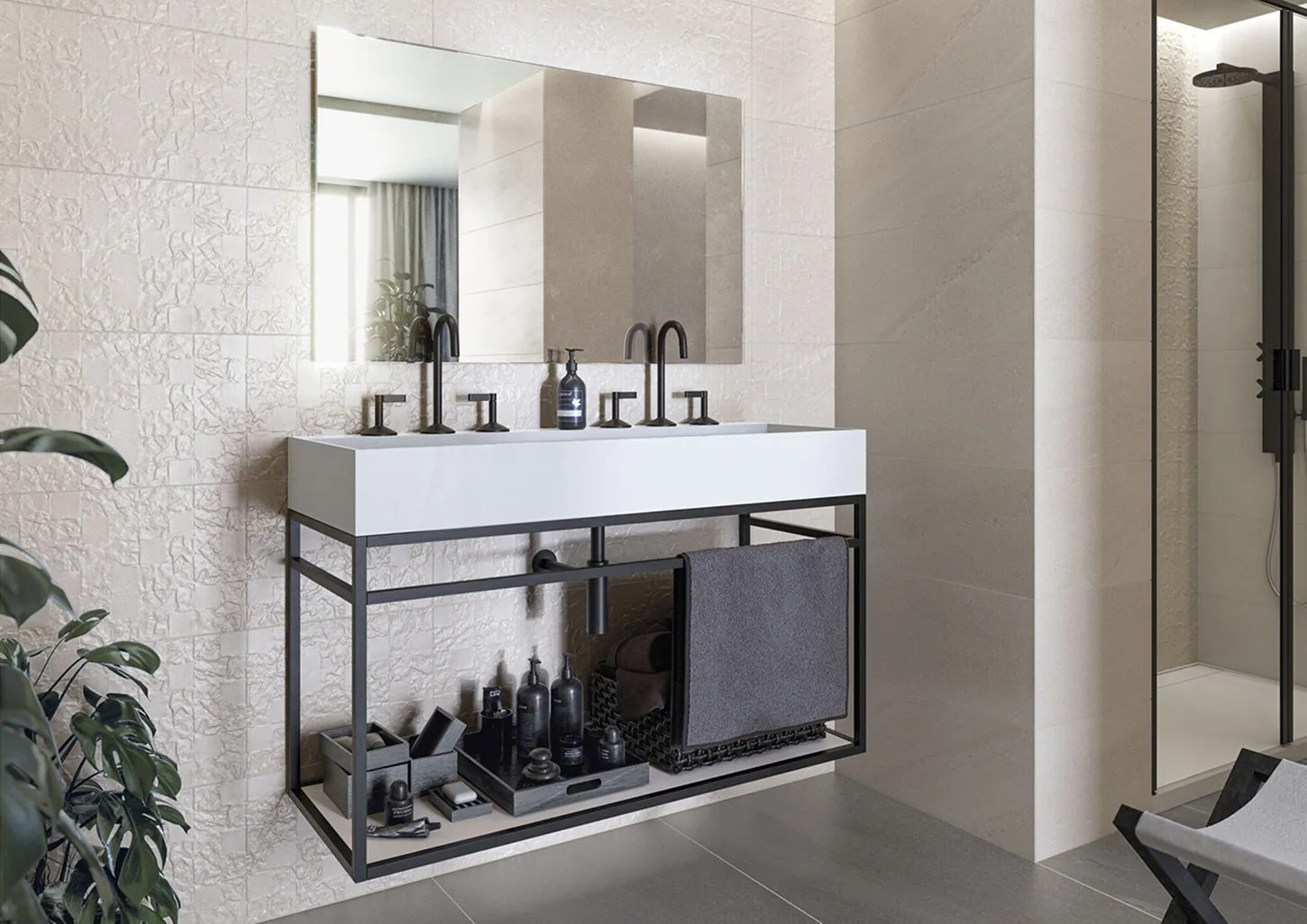 Cerámica Burlington Squarestone Sand Decorado 30×90 instalado