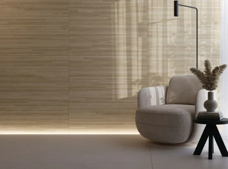 Revestimiento Tanzania Oak 40×120 instalado