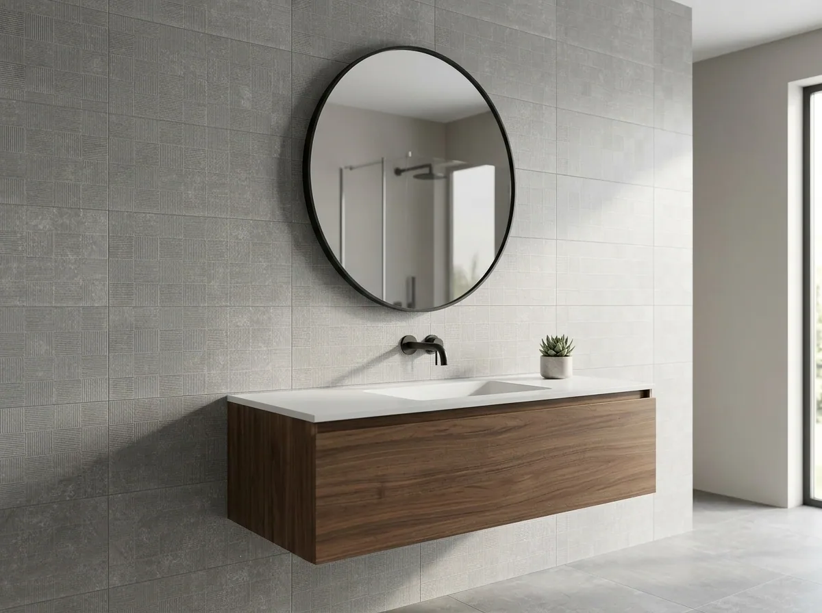 Revestimiento Materica Raw Grey 40×120 instalado