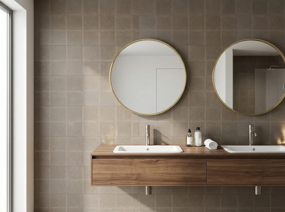 Revestimiento Dimension Rough Taupe 40×120 · CISA72 instalado