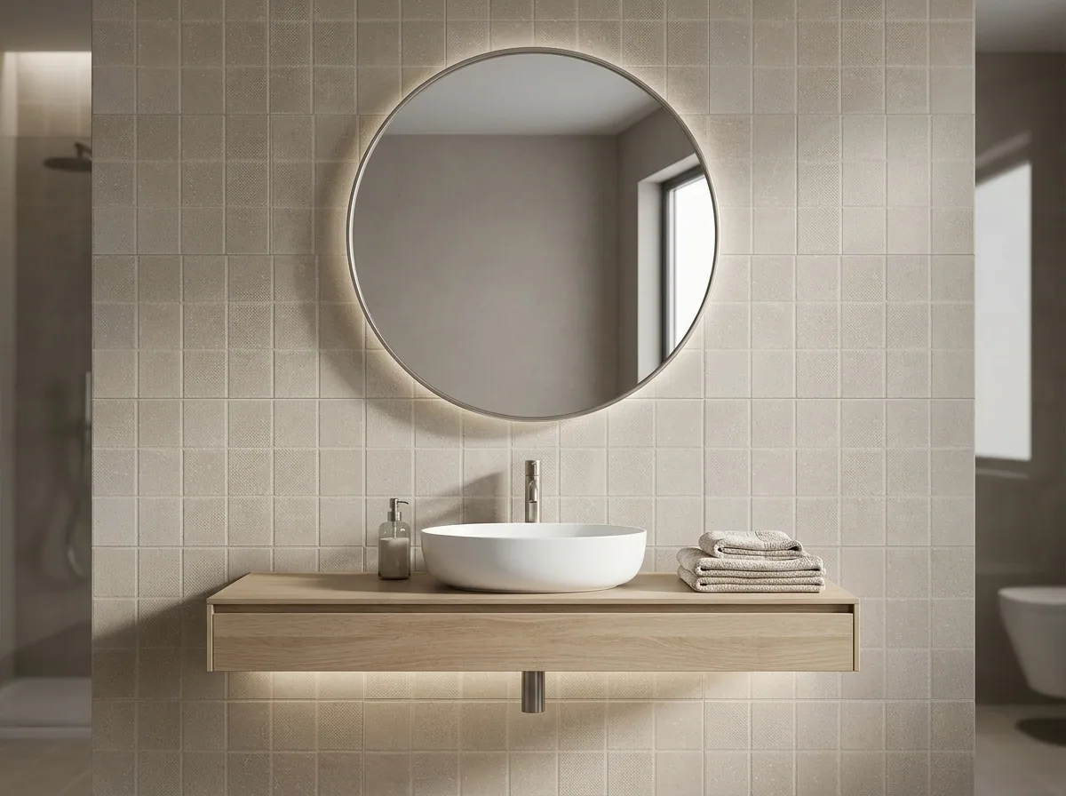 Revestimiento Dimension Rough Taupe 40×120 · CISA73 instalado