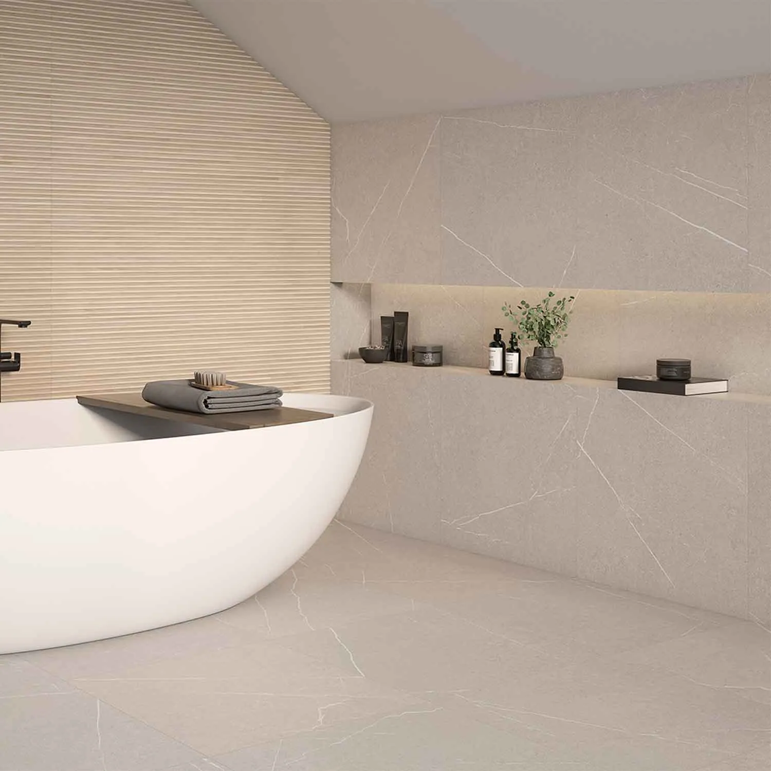 Revestimiento Capri Cream 40×120 instalado
