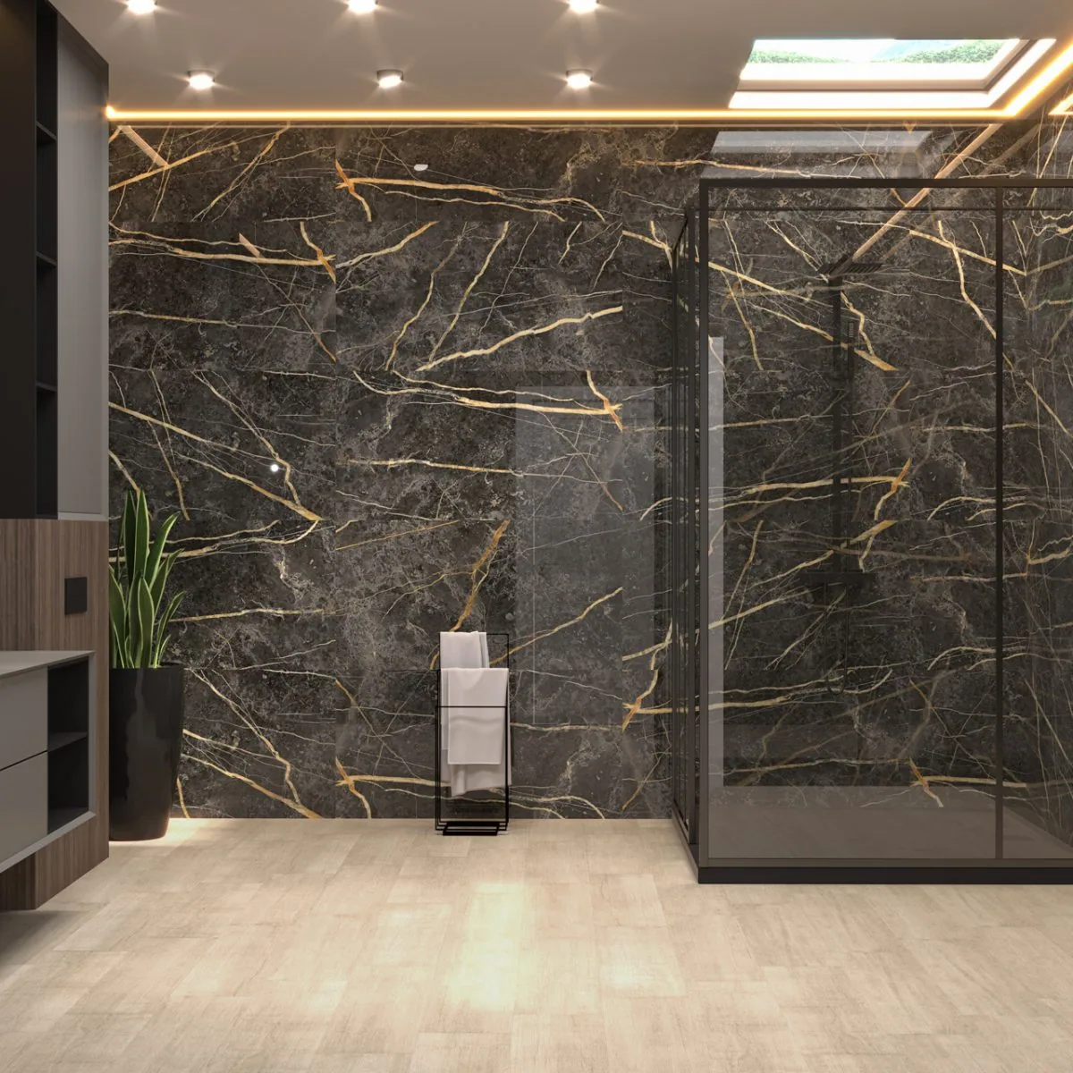 Gres Marquina Gold 63×120 instalado