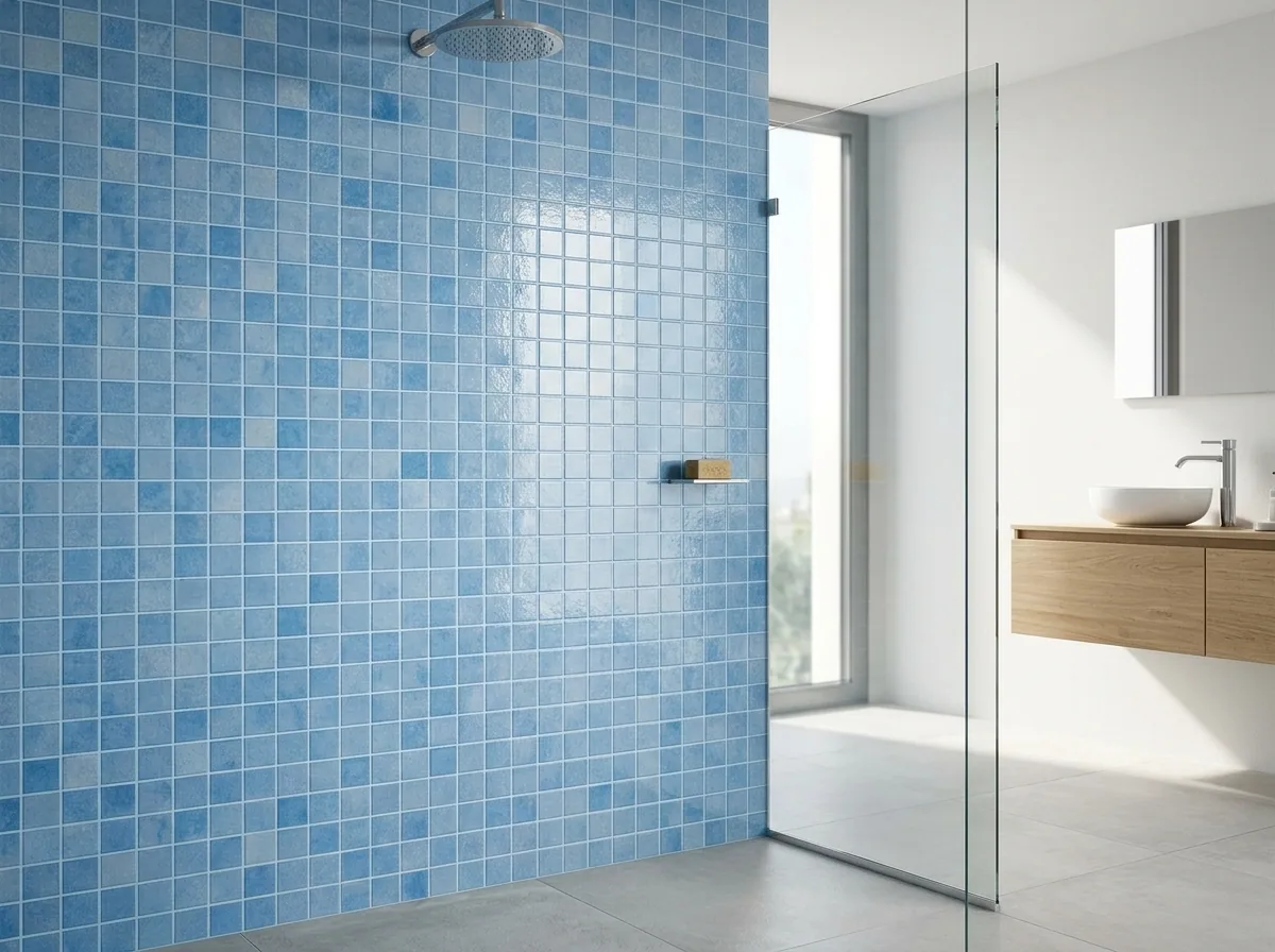 Mosaico Nieve Azul Celeste 25251 2,5×2,5 instalado