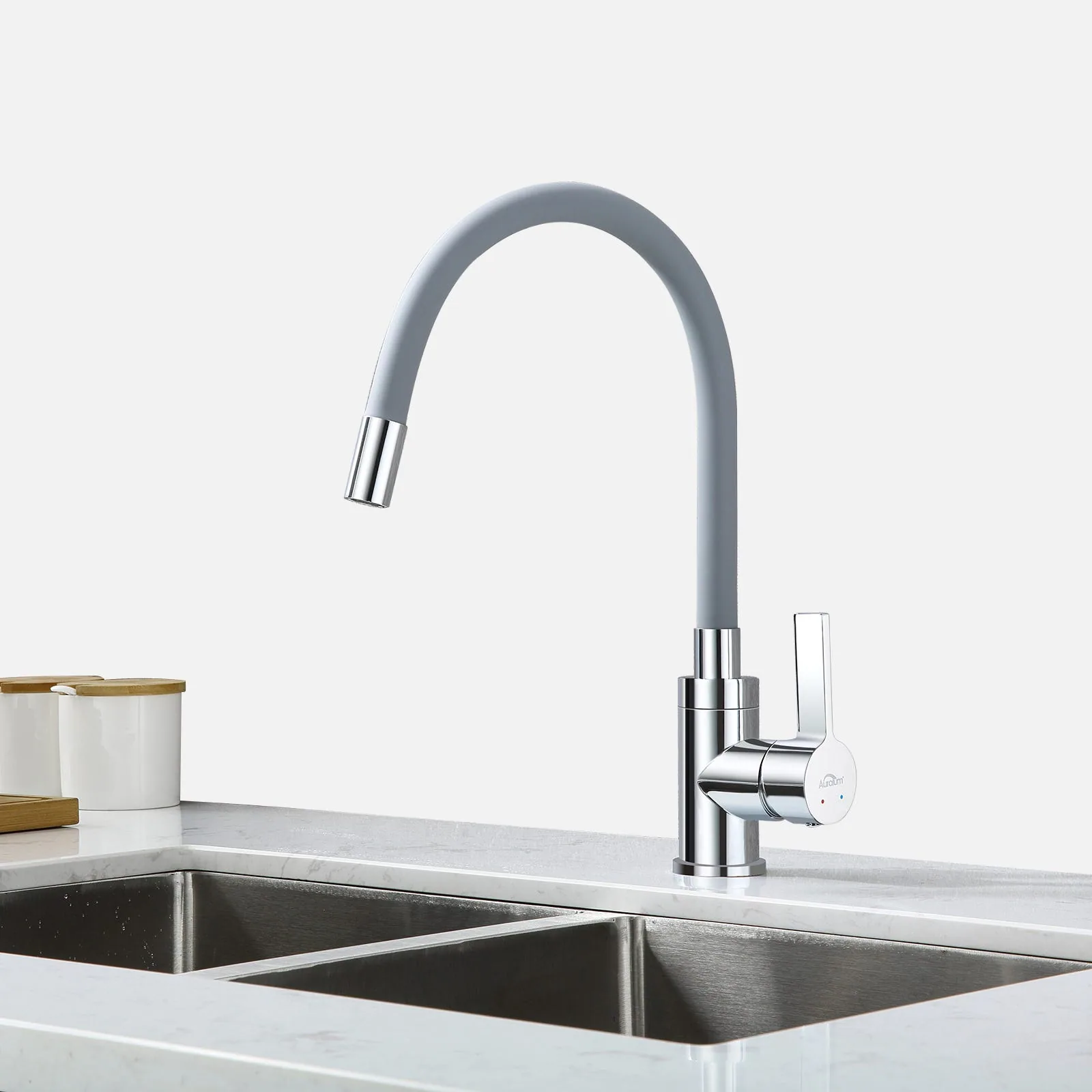 Monomando Mezclador para Fregadero Zinc Agua Fría/caliente Pico Flex Doble función Gris P