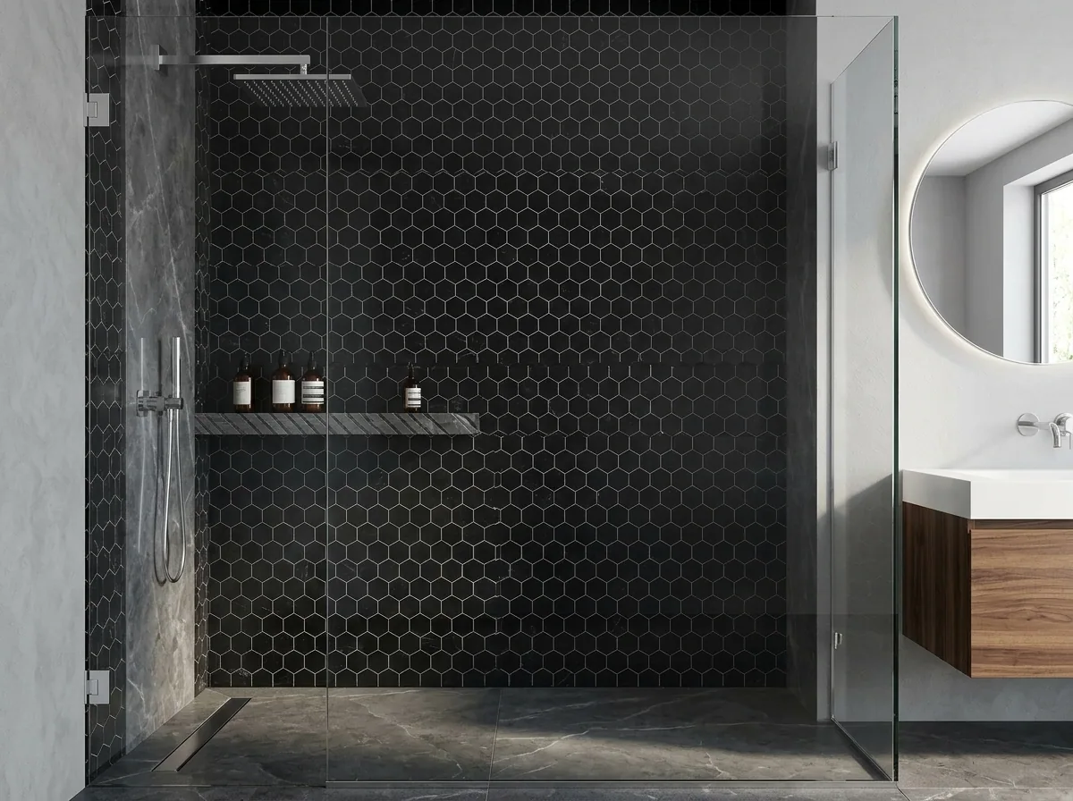 Mosaico Supreme Marquina HEX 3,5×3,5 instalado